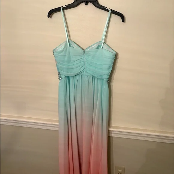 Beaded Ombre Prom Dress Mint Peach Size 5 Formal Gown - Picture 2 of 3
